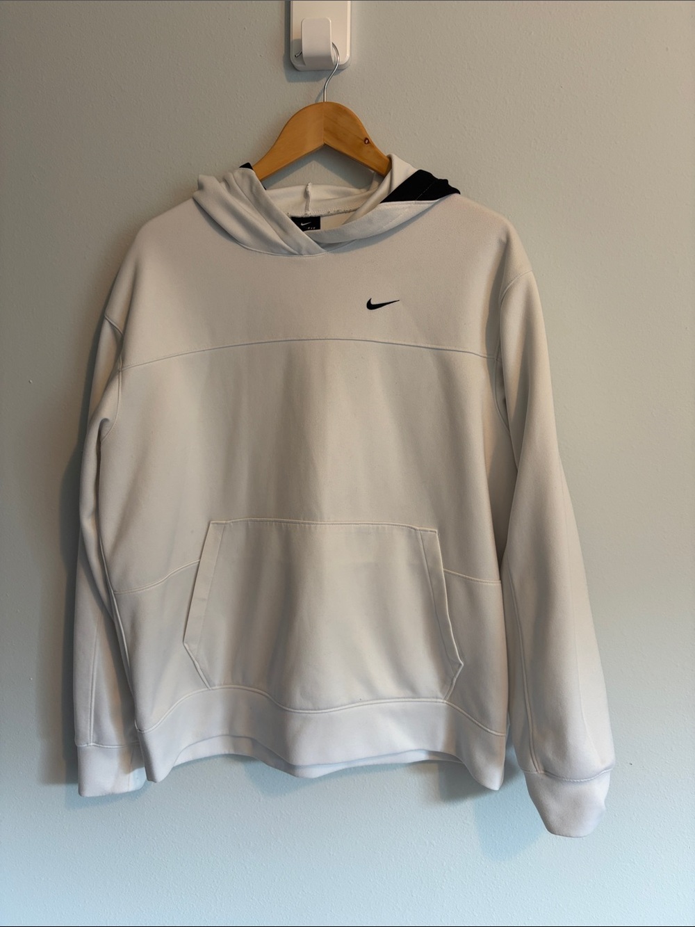 Nike Men’s White Hoodie with Black Swoosh Accent